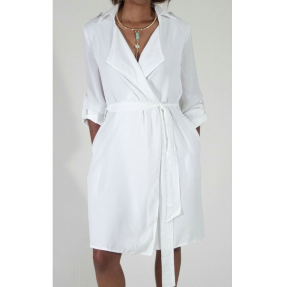 💃 tie waist trench white sheer coat